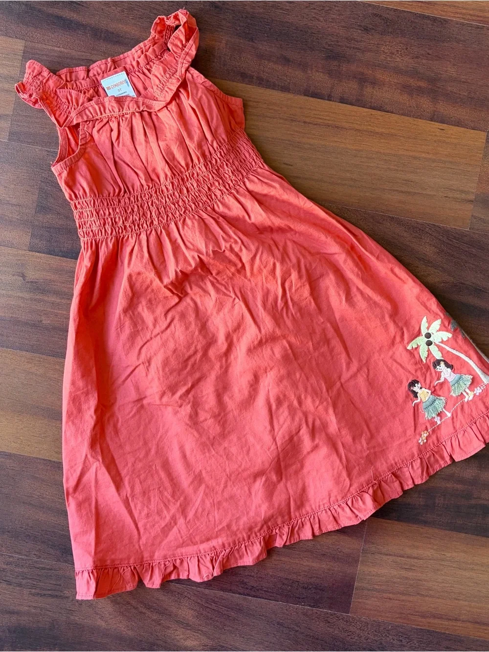 Gymboree Girls‎ 3T Coral Hula Girl Embroidered Smocked Sundress 2pc Set NWT